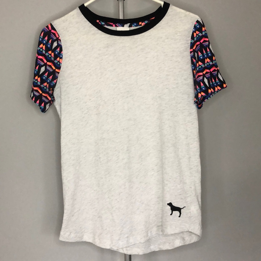 Pink Victoria’s Secret Heathered T Shirt Tribal Print Sleeves Size Xtra Small